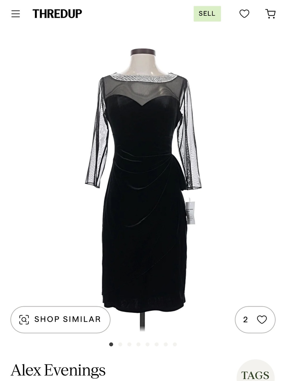 Alex Evenings Black Velvet Sheer-Sleeve Cocktail Dress with Jewel Collar